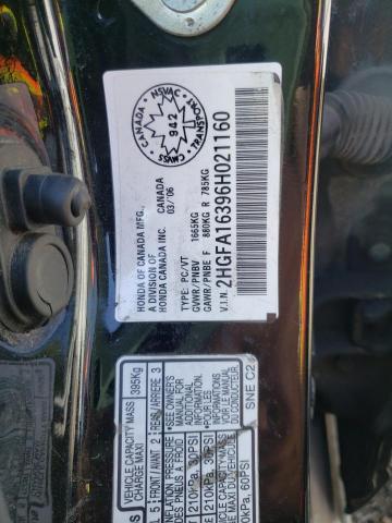 Photo 10 from auction – 2006 HONDA CIVIC DX V with VIN 2HGFA16396H021160