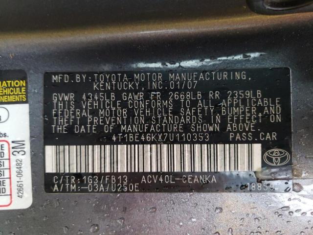 Photo 10 from auction – 2007 TOYOTA CAMRY CE with VIN 4T1BE46KX7U110353