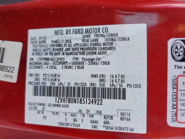 Photo 10 from auction – 2008 FORD MUSTANG with VIN 1ZVHT80N185134922