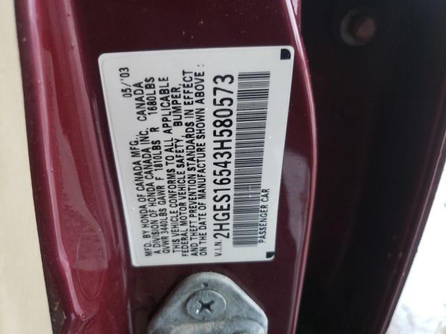 Photo 10 from auction – 2003 HONDA CIVIC with VIN 2HGES16543H580573