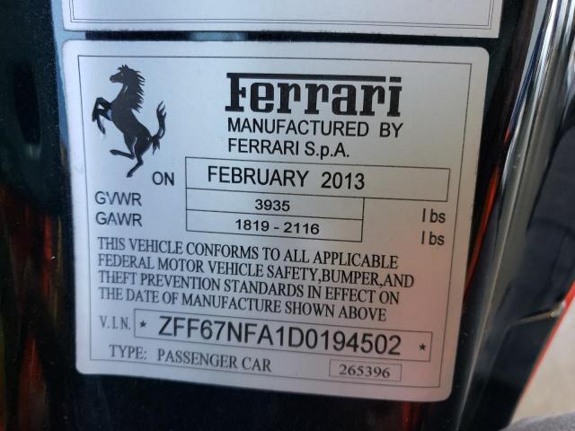 Photo 10 from auction – 2013 FERRARI 458 ITALIA with VIN ZFF67NFA1D0194502
