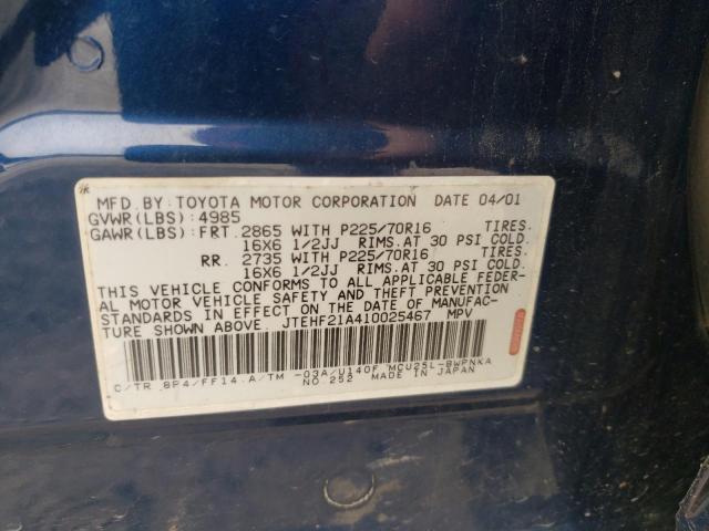Photo 10 from auction – 2001 TOYOTA HIGHLANDER with VIN JTEHF21A410025467