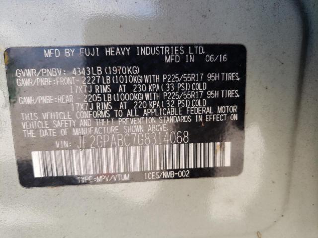 Photo 10 from auction – 2016 SUBARU CROSSTREK with VIN JF2GPABC7G8314068