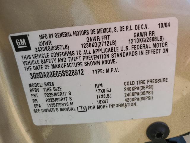 Photo 10 from auction – 2005 BUICK RENDEZVOUS with VIN 3G5DA03E05S528912