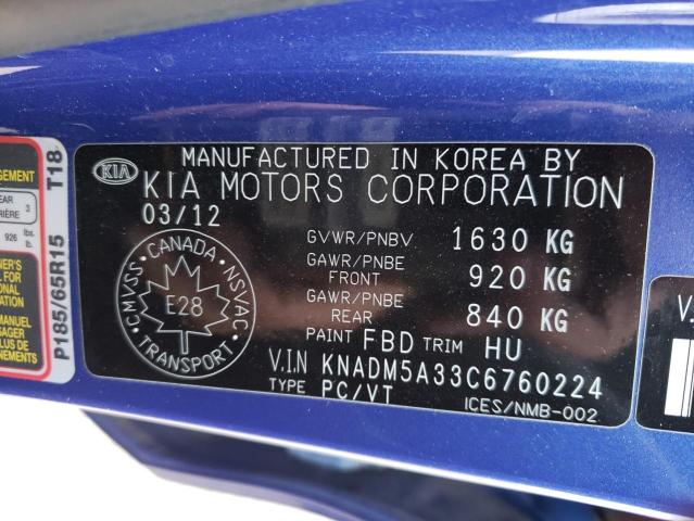 Photo 10 from auction – 2012 KIA RIO LX with VIN KNADM5A33C6760224