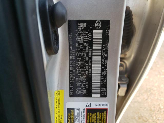 Photo 10 from auction – 2012 TOYOTA CAMRY BASE with VIN 4T1BF1FK2CU106691