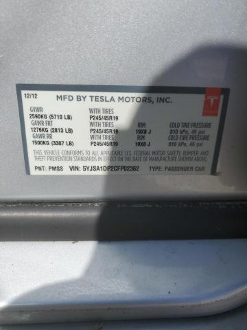 Photo 10 from auction – 2012 TESLA MODEL S with VIN 5YJSA1DP2CFP02362