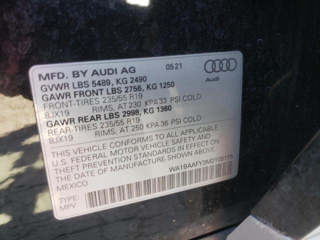 Photo 10 from auction – 2021 AUDI Q5 PREMIUM with VIN WA1BAAFY3M2105175