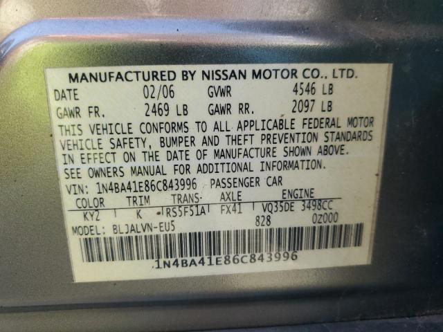 Photo 10 from auction – 2006 NISSAN MAXIMA with VIN 1N4BA41E86C843996