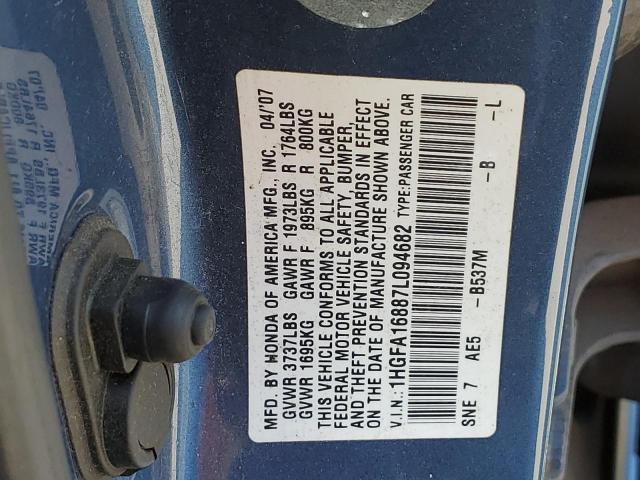 Photo 10 from auction – 2007 HONDA CIVIC EX with VIN 1HGFA16887L094682