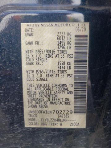 Photo 10 from auction – 2020 NISSAN FRONTIER S with VIN 1N6ED0FA1LN702729