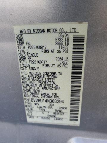 Photo 10 from auction – 2004 NISSAN QUEST S with VIN 5N1BV28U14N363294