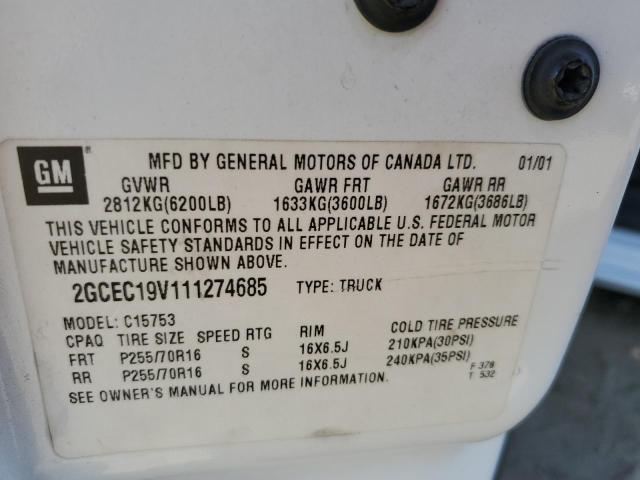 Photo 10 from auction – 2001 CHEVROLET SILVERADO with VIN 2GCEC19V111274685