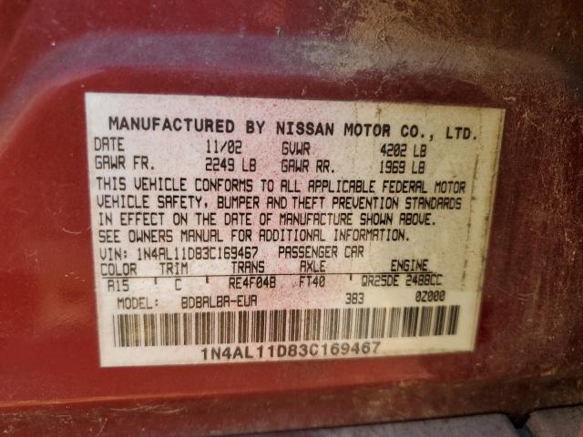 Photo 10 from auction – 2003 NISSAN ALTIMA BAS with VIN 1N4AL11D83C169467