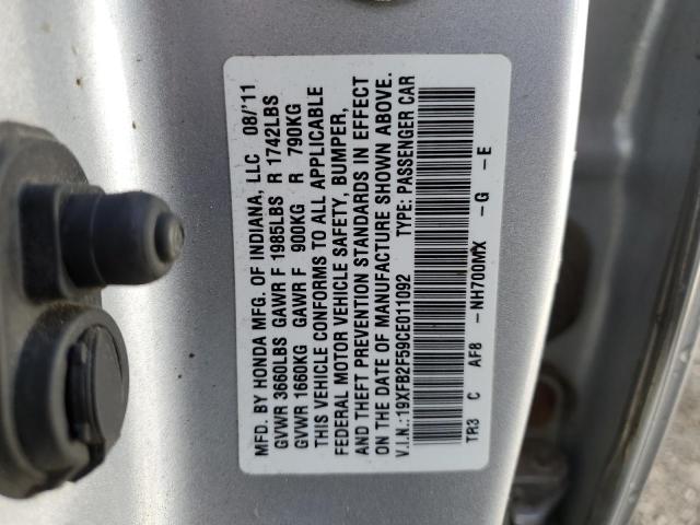 Photo 10 from auction – 2012 HONDA CIVIC LX with VIN 19XFB2F59CE011092