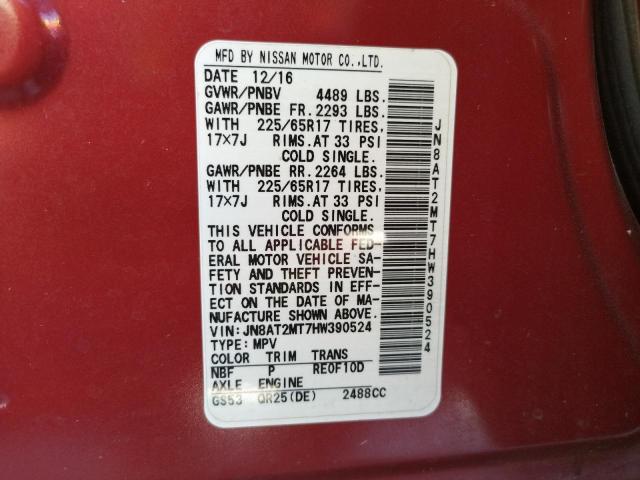 Photo 10 from auction – 2017 NISSAN ROGUE S with VIN JN8AT2MT7HW390524