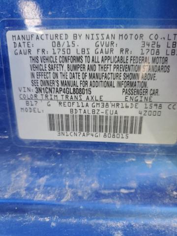 Photo 10 from auction – 2016 NISSAN VERSA S with VIN 3N1CN7AP4GL808015