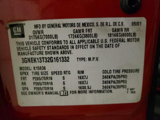 Photo 10 from auction – 2002 CHEVROLET AVALANCHE with VIN 3GNEK13T32G161332