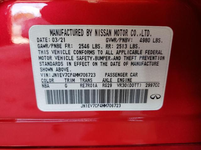 Photo 10 from auction – 2021 INFINITI Q50 SENSOR with VIN JN1EV7CP4MM706723
