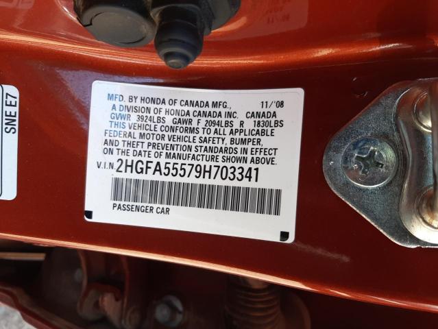 Photo 10 from auction – 2009 HONDA CIVIC SI with VIN 2HGFA55579H703341