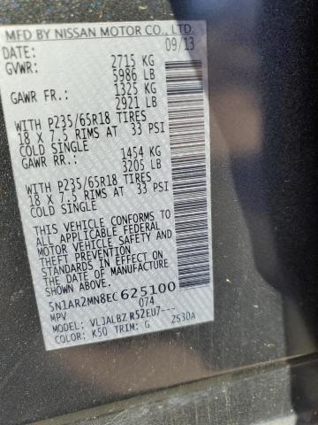 Photo 10 from auction – 2014 NISSAN PATHFINDER with VIN 5N1AR2MN8EC625100