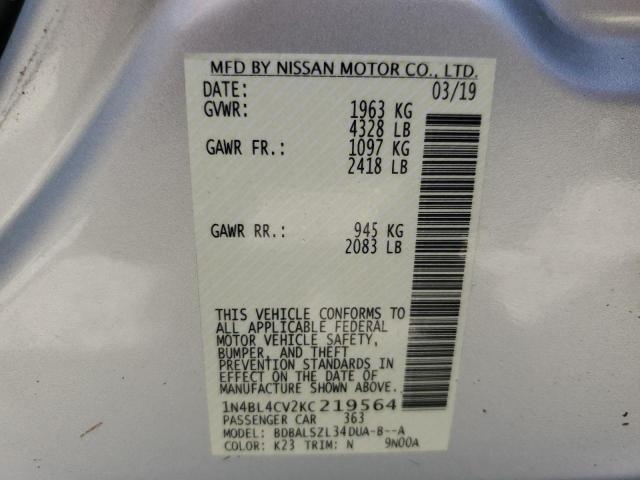 Photo 10 from auction – 2019 NISSAN ALTIMA SR with VIN 1N4BL4CV2KC219564