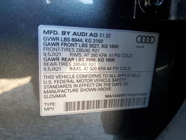 Photo 10 from auction – 2022 AUDI SQ7 PREMIU with VIN WA1AWBF71ND010405