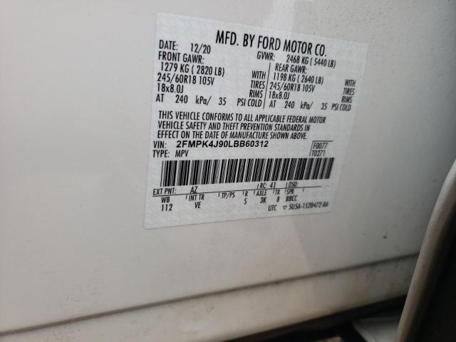 Photo 10 from auction – 2020 FORD EDGE SEL with VIN 2FMPK4J90LBB60312