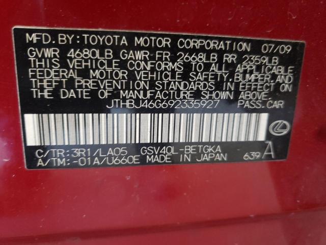 Zdjęcie 10 z aukcji – 2009 LEXUS ES 350 z VIN JTHBJ46G692335927
