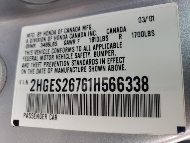 Photo 10 from auction – 2001 HONDA CIVIC EX with VIN 2HGES26761H566338