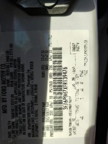 Foto 10 de la subasta – 2015 FORD FUSION SE con VIN 3FA6P0H7XFR139476