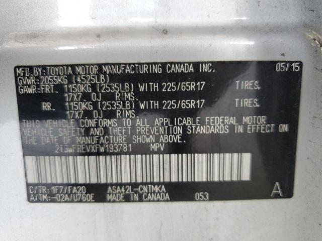 Photo 10 from auction – 2015 TOYOTA RAV4 XLE with VIN 2T3WFREVXFW193781