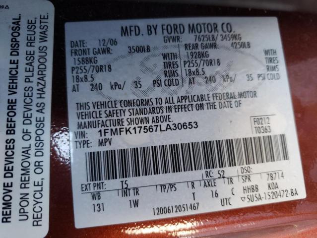 Photo 10 from auction – 2007 FORD EXPEDITION with VIN 1FMFK17567LA30653