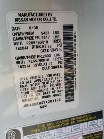 Photo 10 from auction – 2007 INFINITI FX35 with VIN JNRAS08WX7X201123
