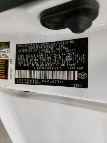 Photo 10 from auction – 2012 TOYOTA CAMRY BASE with VIN 4T4BF1FK6CR212275