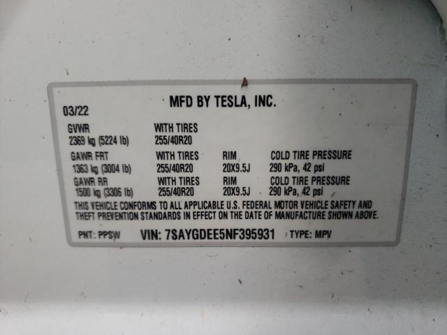 Photo 10 from auction – 2022 TESLA MODEL Y with VIN 7SAYGDEE5NF395931