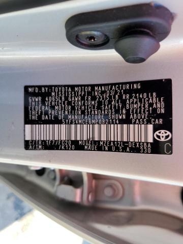 Photo 10 from auction – 2021 TOYOTA COROLLA SE with VIN 5YFS4MCE6MP082114