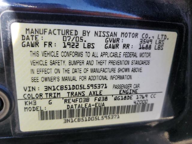 Photo 10 from auction – 2005 NISSAN SENTRA with VIN 3N1CB51D05L595371