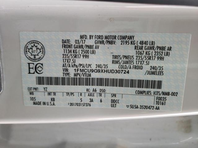 Photo 10 from auction – 2017 FORD ESCAPE SE with VIN 1FMCU9G9XHUD30724