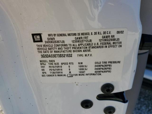 Photo 10 from auction – 2003 BUICK RENDEZVOUS with VIN 3G5DA03E73S521632