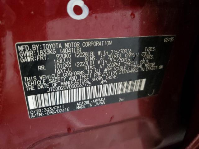Photo 10 from auction – 2005 TOYOTA RAV4 with VIN JTEGD20V050067775
