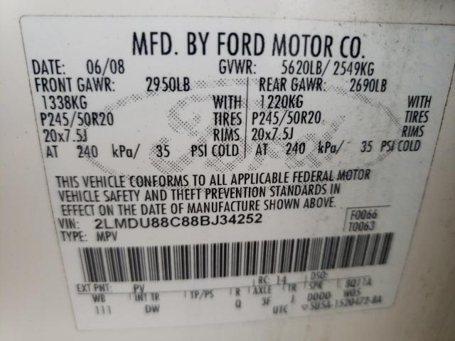 Photo 10 from auction – 2008 LINCOLN MKX with VIN 2LMDU88C88BJ34252