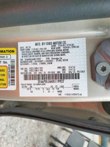 Photo 10 from auction – 2019 FORD FUSION SE with VIN 3FA6P0LU6KR119927
