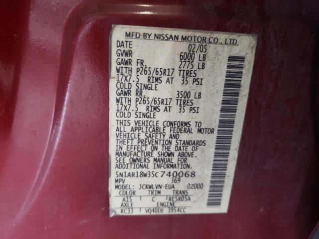 Photo 10 from auction – 2005 NISSAN PATHFINDER with VIN 5N1AR18W35C740068