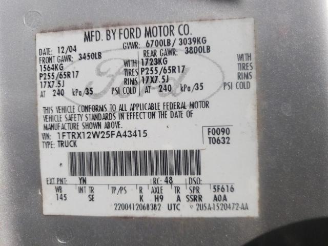 Photo 10 from auction – 2005 FORD F150 with VIN 1FTRX12W25FA43415