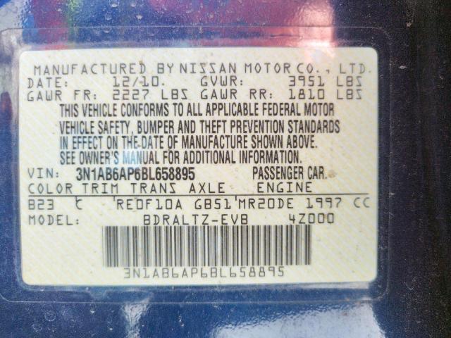 Photo 10 from auction – 2011 NISSAN SENTRA 2.0 with VIN 3N1AB6AP6BL658895