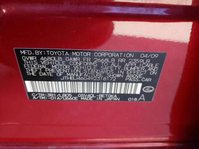 Photo 10 from auction – 2009 LEXUS ES 350 with VIN JTHBJ46G492318172