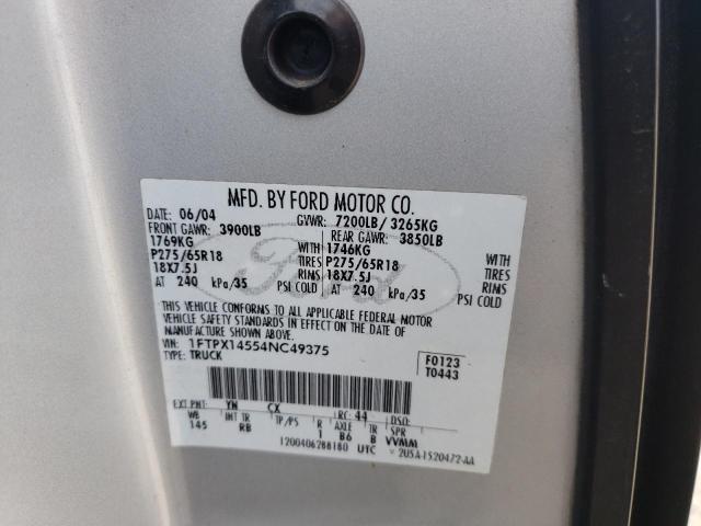 Photo 10 from auction – 2004 FORD F150 with VIN 1FTPX14554NC49375