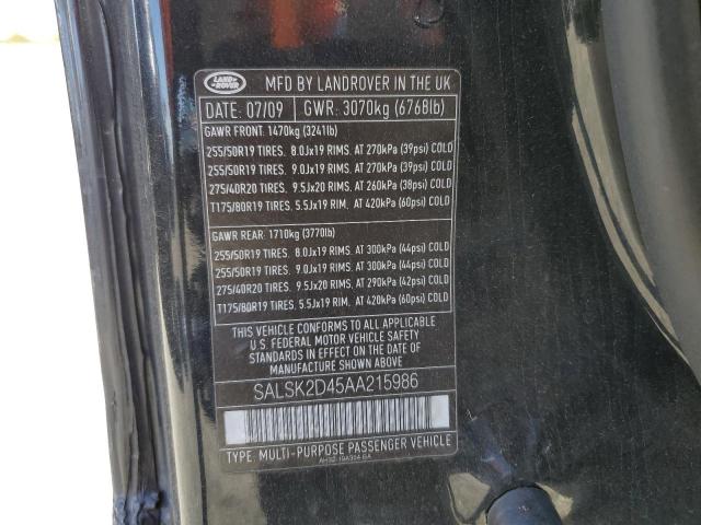 Photo 10 from auction – 2010 LAND ROVER RANGE ROVE with VIN SALSK2D45AA215986