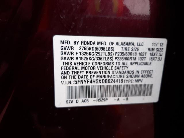 Photo 10 from auction – 2013 HONDA PILOT EXL with VIN 5FNYF4H5XDB024418